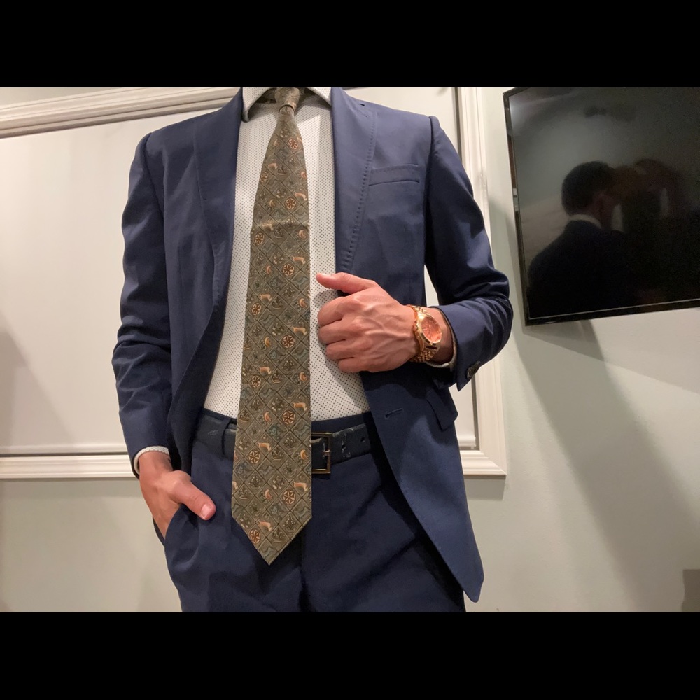 Christian Dior Vintage Men’s Tie - Geometric Flower Print W/ Abstract Animals